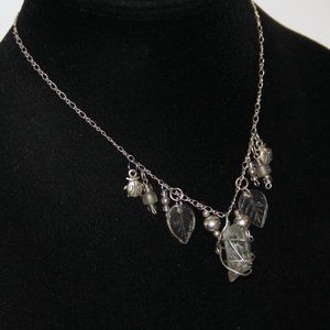 Beautiful silver and glass statement necklace 15"
